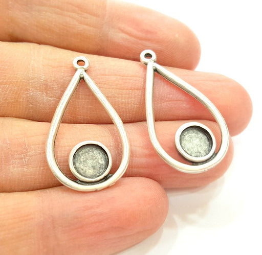 6 Silver Pendant Bezel Blank Earring Component Antique Silver Plated Blanks (7mm Blank) G7066