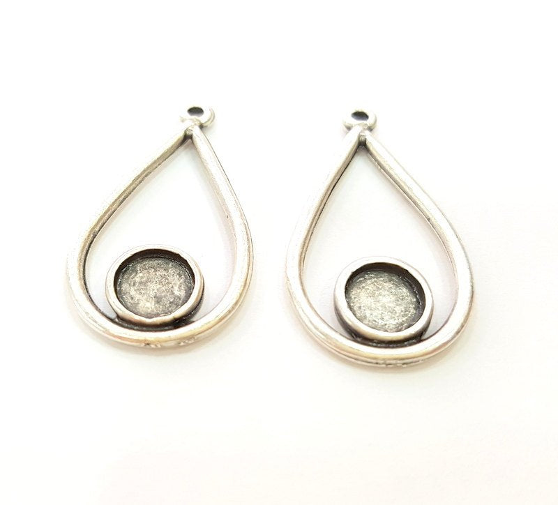 6 Silver Pendant Bezel Blank Earring Component Antique Silver Plated Blanks (7mm Blank) G7066