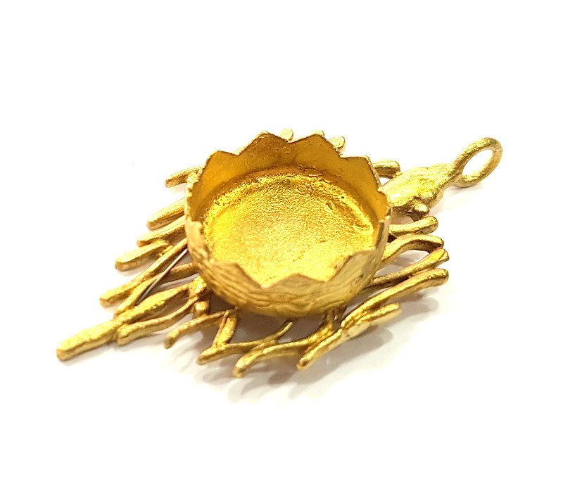 Raw Brass Pendant Blank Bezel Settings Base Blank Mountings Necklace Blank Cabochon Base  (15mm blank)   G6730