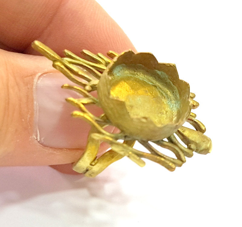 Raw Brass Ring Blank, Bezel Settings,Cabochon Base,Mountings Adjustable (15mm blank )   G6731