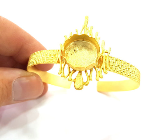 Bracelet Blank Cuff Bangles Findings Adjustable Bracelet Components (15mm Blank) Gold  Plated Brass G6411