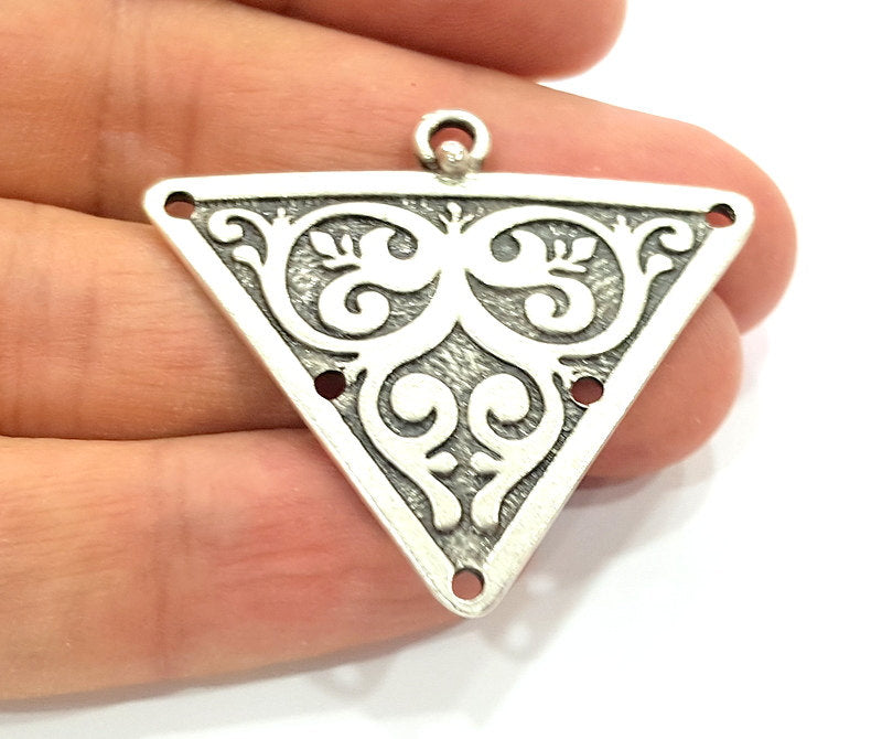 Silver Tribal Pendant Connector Ethnic Pendant (45x40mm) Antique Silver Plated G8290