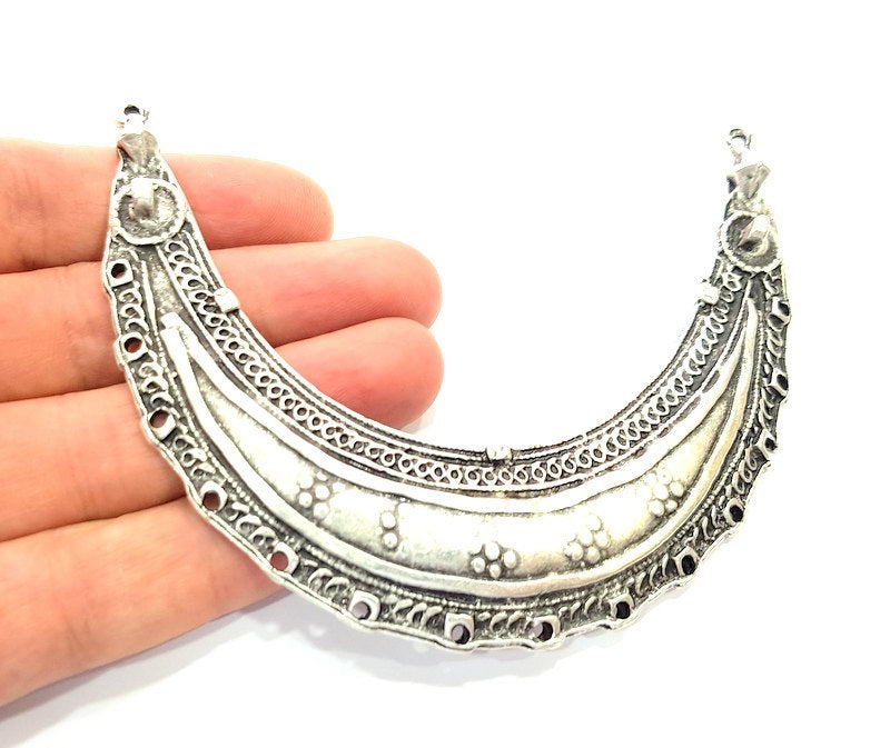 Silver Pendant Collar Pendant Tribal Pendant Large Connector Ethnic Pendant (110x28mm) Antique Silver Plated G6425