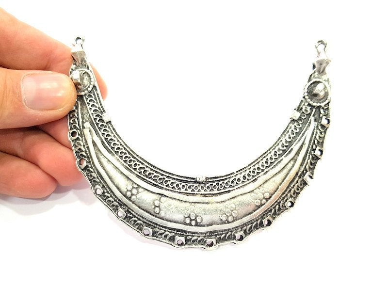 Silver Pendant Collar Pendant Tribal Pendant Large Connector Ethnic Pendant (110x28mm) Antique Silver Plated G6425