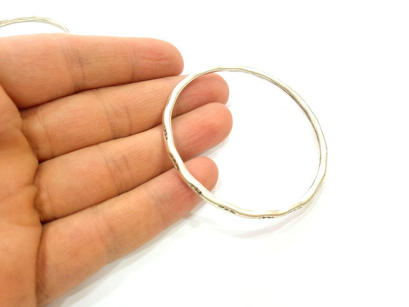2 Silver Pendant Antique Silver Circle Pendants  (68mm)  G7081