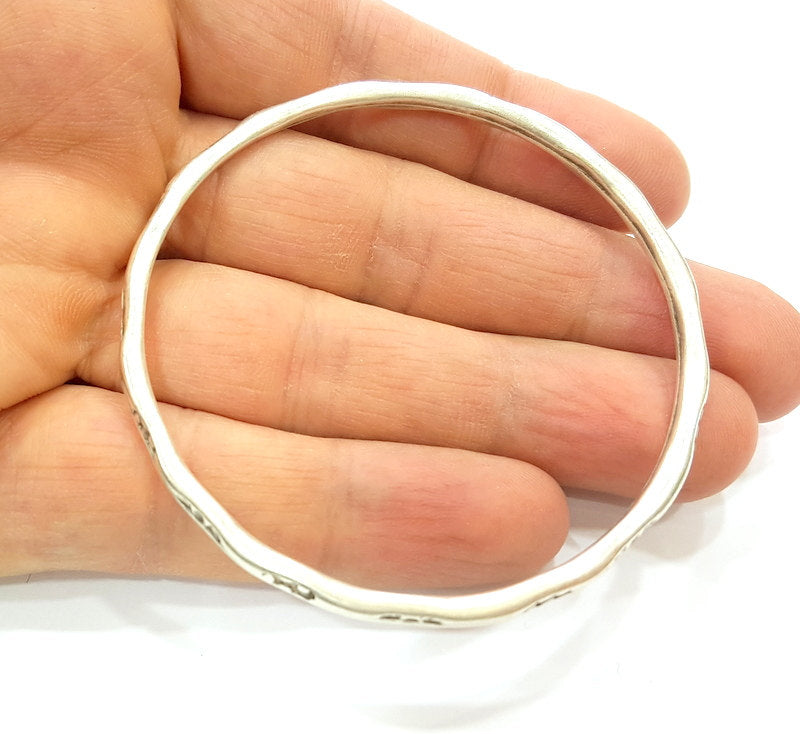 2 Silver Pendant Antique Silver Circle Pendants  (68mm)  G7081