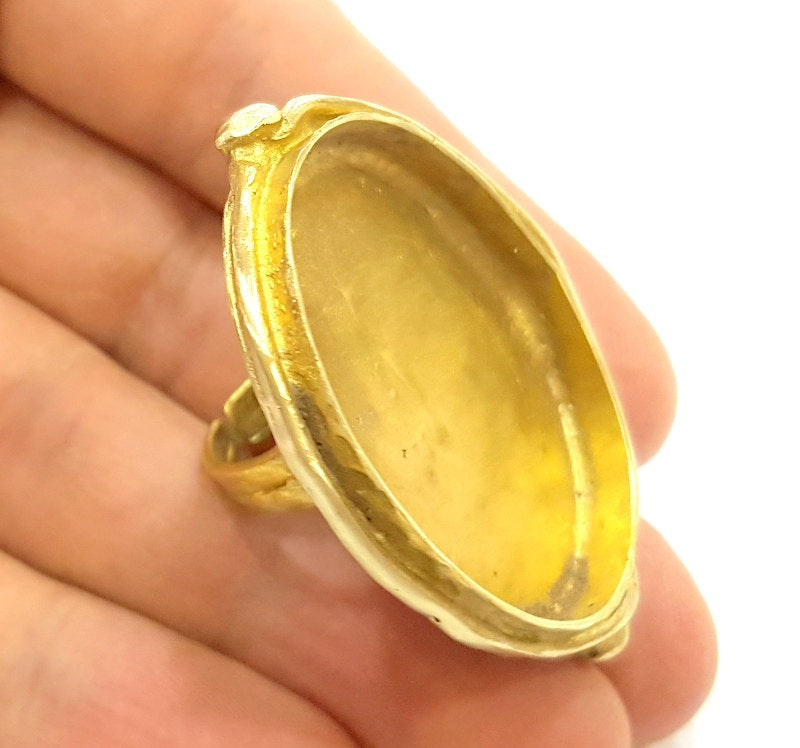 Raw Brass Ring Blank Bezel Settings Cabochon Base Mountings Adjustable (40x30mm blank ) G7084