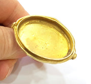 Raw Brass Ring Blank Bezel Settings Cabochon Base Mountings Adjustable (40x30mm blank ) G7084