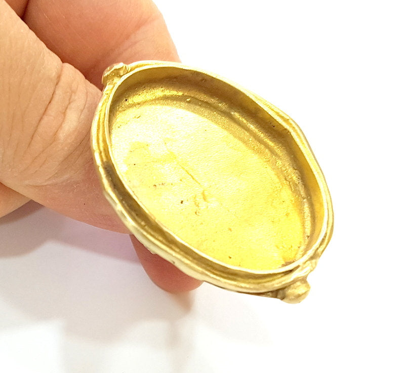 Raw Brass Ring Blank Bezel Settings Cabochon Base Mountings Adjustable (40x30mm blank ) G7084
