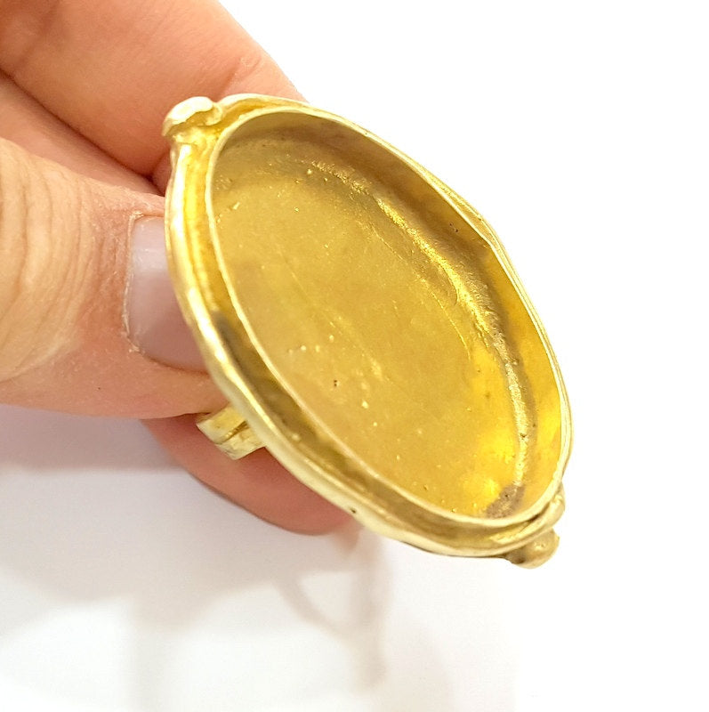 Raw Brass Ring Blank Bezel Settings Cabochon Base Mountings Adjustable (40x30mm blank ) G7084