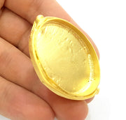 Gold Ring Blank Ring Settings Ring Bezel Base Cabochon Mountings Adjustable  (40x30mm blank ) Gold Plated Brass G7085