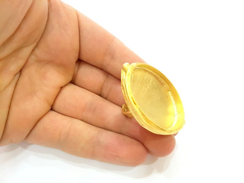 Gold Ring Blank Ring Settings Ring Bezel Base Cabochon Mountings Adjustable  (40x30mm blank ) Gold Plated Brass G7085