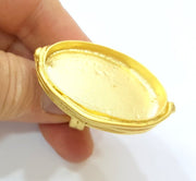 Gold Ring Blank Ring Settings Ring Bezel Base Cabochon Mountings Adjustable  (40x30mm blank ) Gold Plated Brass G7085