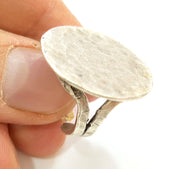 Silver Ring Blank Base Bezel Settings Cabochon Base Mountings Adjustable (25mm Blank) , Antique Silver Plated Brass G7087