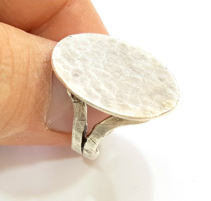 Silver Ring Blank Base Bezel Settings Cabochon Base Mountings Adjustable (25mm Blank) , Antique Silver Plated Brass G7087