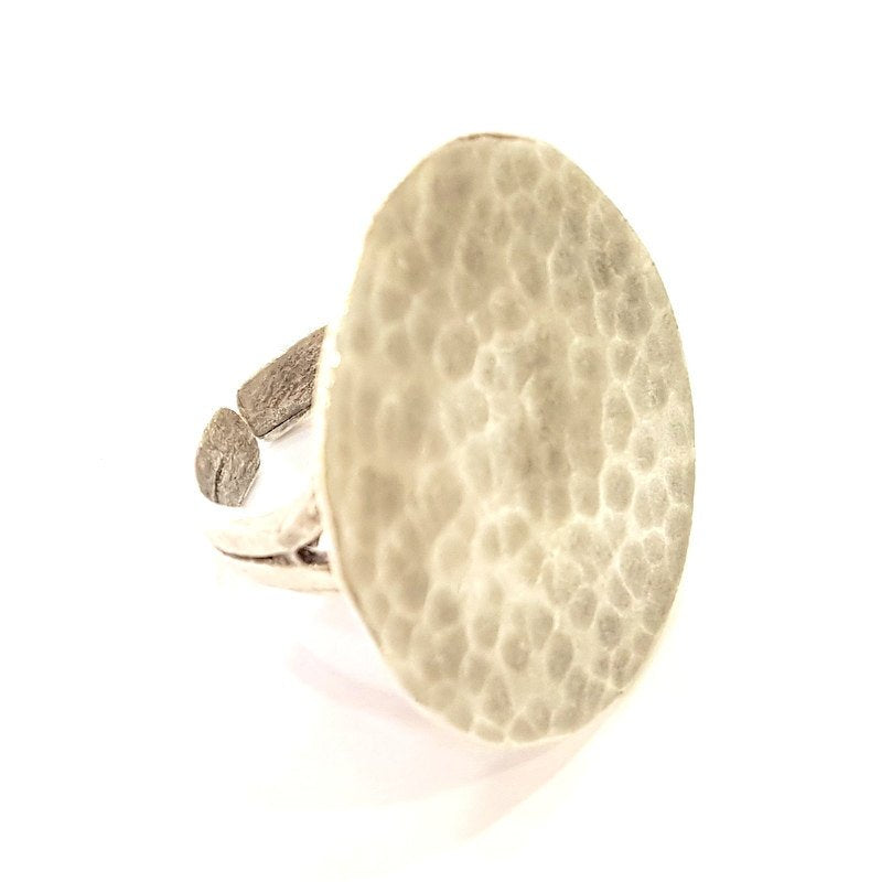 Silver Ring Blank Base Bezel Settings Cabochon Base Mountings Adjustable (30mm Blank) , Antique Silver Plated Brass G7092