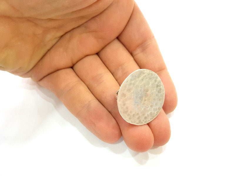 Silver Ring Blank Base Bezel Settings Cabochon Base Mountings Adjustable (30mm Blank) , Antique Silver Plated Brass G7092