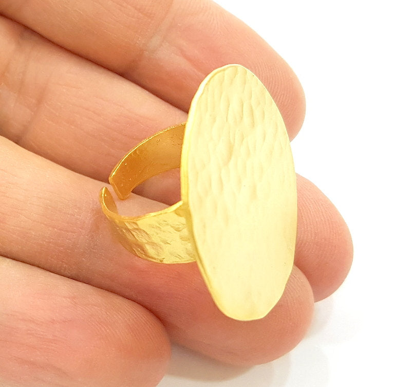 Gold Ring Blank Ring Settings Ring Bezel Base Cabochon Mountings Adjustable  (30mm blank ) Gold Plated Brass G7093