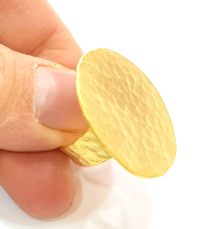 Gold Ring Blank Ring Settings Ring Bezel Base Cabochon Mountings Adjustable  (30mm blank ) Gold Plated Brass G7093