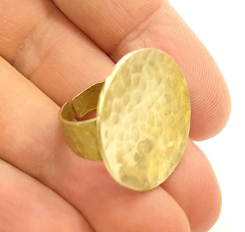 Raw Brass Ring Blank Bezel Settings Cabochon Base Mountings Adjustable (25mm blank ) G7094