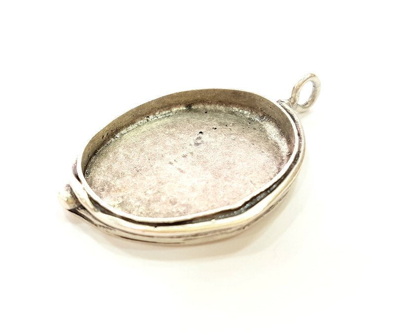 Silver Pendant Blank Bezel Base Setting Necklace Blank Mountings Antique Silver Plated Brass (40x30 mm blank) G13361