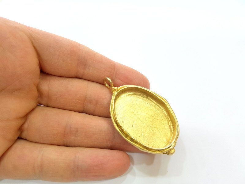 Raw Brass Pendant Blank Bezel Settings Base Blank Mountings Necklace Blank Cabochon Base  (40x30mm blank)  G7098