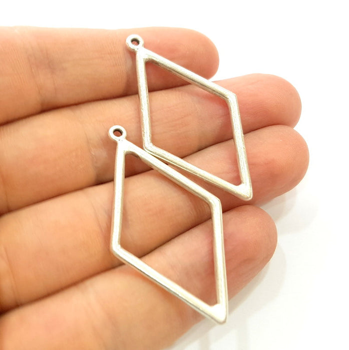 2 Silver Pendant Antique Silver Plated Geometric Pendants (47x26mm) G7101