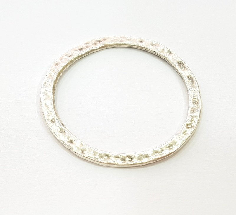 4 Silver Pendant Antique Silver Hammered Circle Pendants  (42mm)  G7102