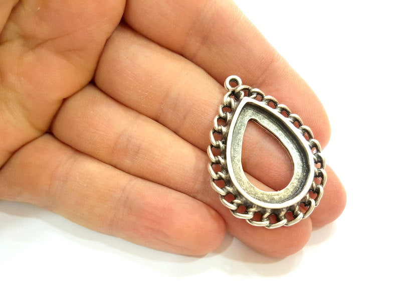2 Silver Pendant Antique Silver Pendants Blank (41x29mm)  G7106