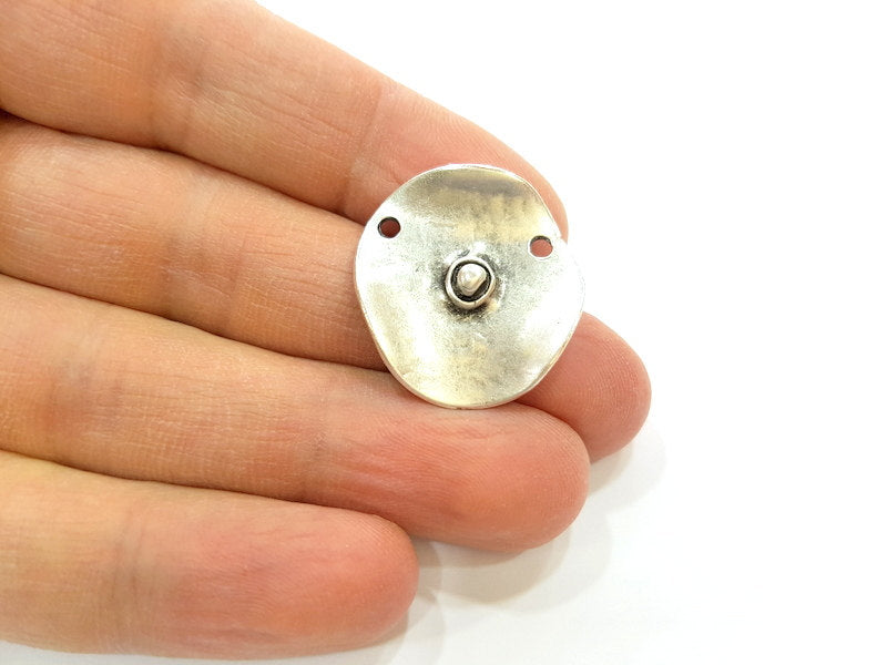 4 Silver Pendant Connector Antique Silver Plated Pendants (26mm)  G7110