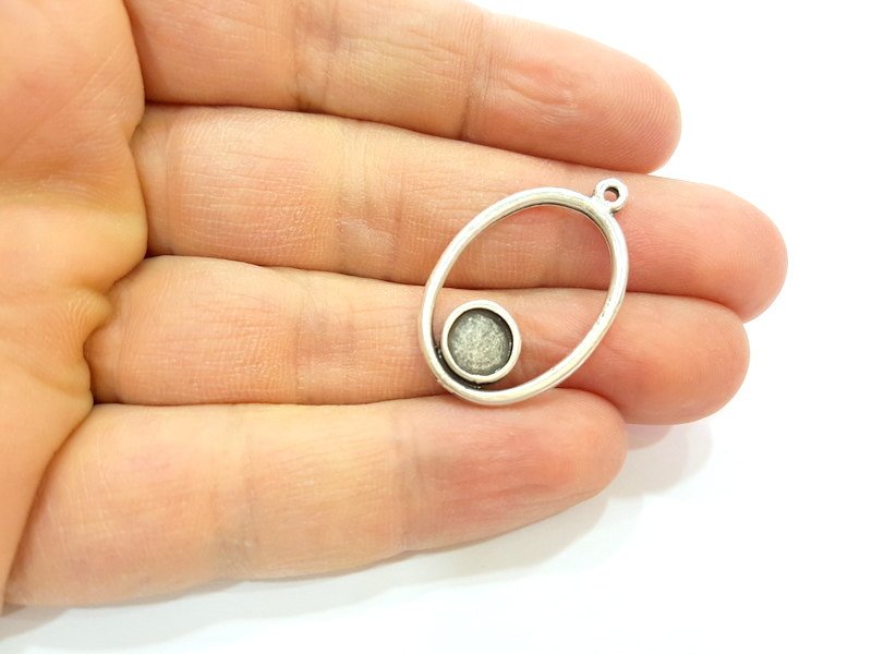 6 Silver Pendant Bezel Blank Earring Component Antique Silver Plated Blanks (7mm Blank) G7112