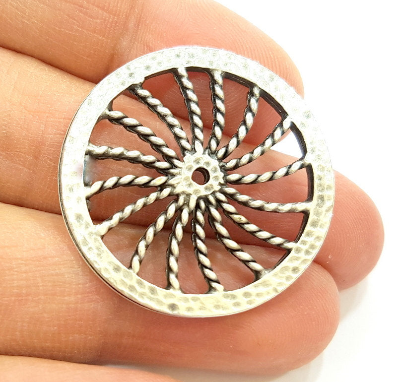 2 Silver Pendant Connector Antique Silver Plated Pendants (33mm)  G7113