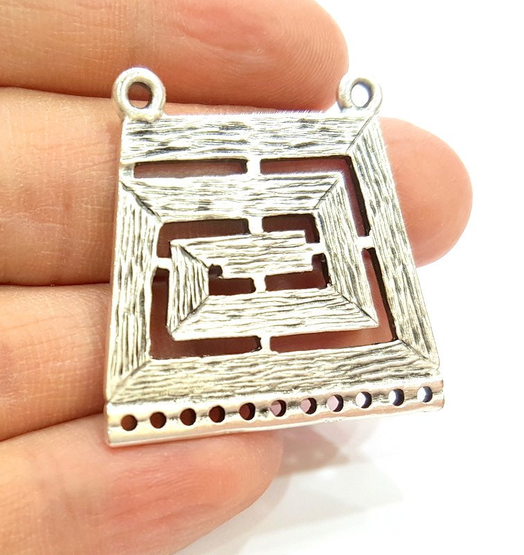 2 Silver Tribal Pendant Antique Silver Pendant (38x37mm) G7115
