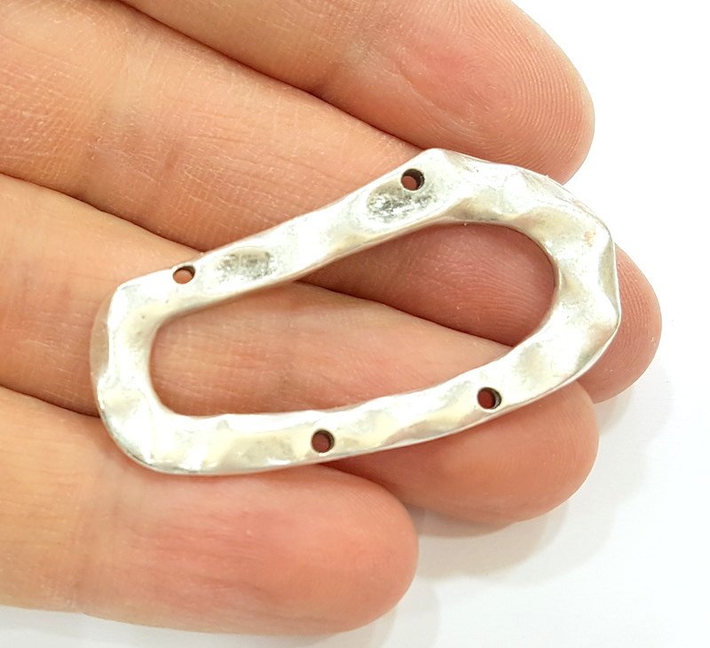 2 Silver Connector Antique Silver Plated Pendants (48x22mm)  G7116