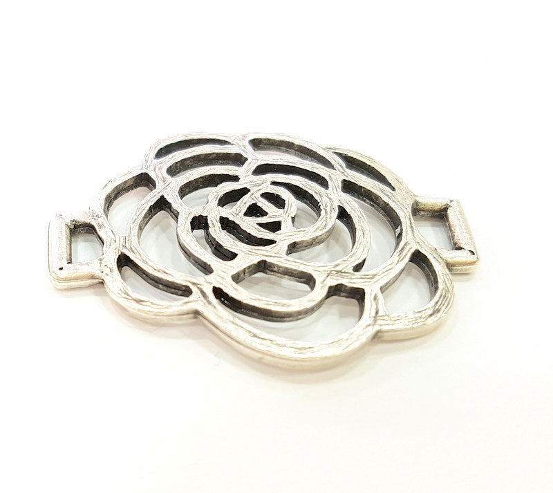 2 Silver Pendant Connector Antique Silver Plated Pendants (44x33mm)  G7118