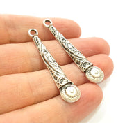 4 Silver Charms Antique Silver Plated Charms (51x10mm) G7127