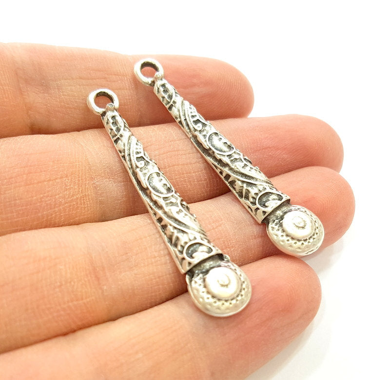 4 Silver Charms Antique Silver Plated Charms (51x10mm) G7127