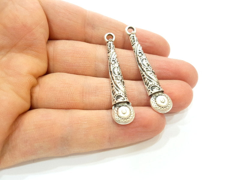 4 Silver Charms Antique Silver Plated Charms (51x10mm) G7127