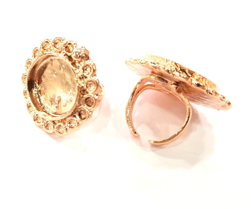 Rose Gold Ring Blank Base Bezel Settings Cabochon Base Mountings Adjustable (25 mm blank) G6428