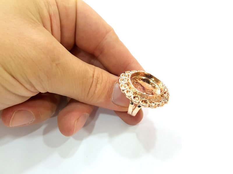 Rose Gold Ring Blank Base Bezel Settings Cabochon Base Mountings Adjustable (25 mm blank) G6428