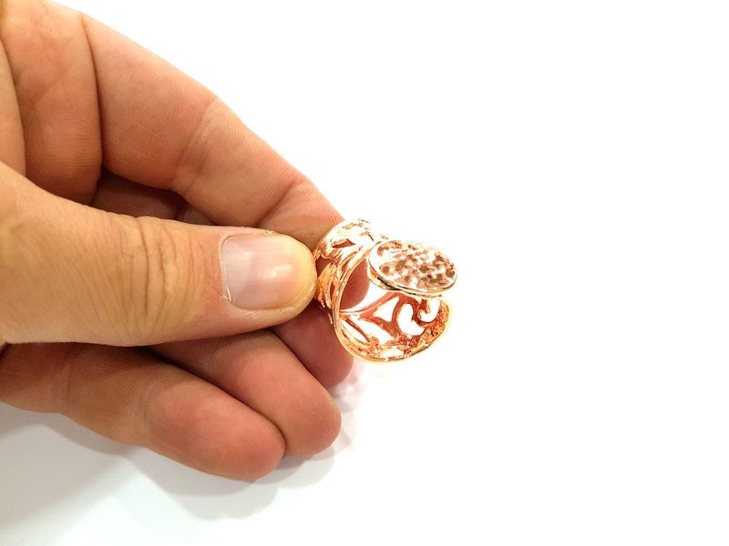 Rose Gold Ring Blank Base Bezel Settings Cabochon Base Mountings Adjustable (15 mm blank) G8214