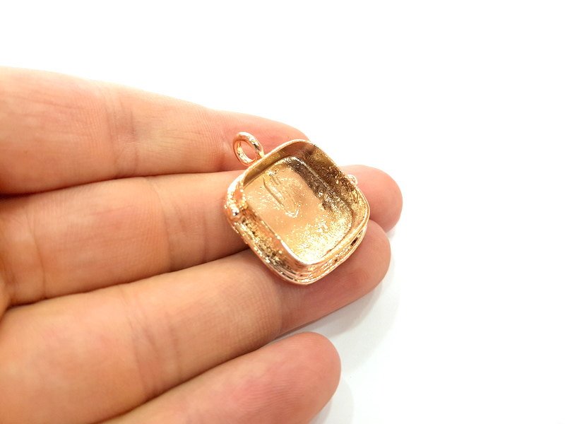 Rose Gold Pendant Blank Base Setting Necklace Blank Mountings Rose Gold Plated Brass (20 mm Square Blank ) G6434
