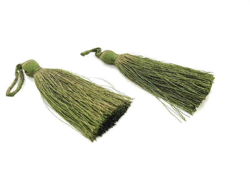 2 Khaki Green Thread Tassel  (78 mm - 3 inches)   G9480