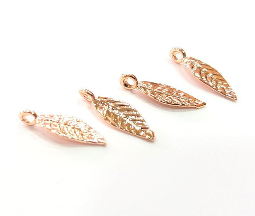 4 Rose Gold Charms Leaf Charms , Rose Gold Plated Brass 4 Pcs (20x6 mm) G6468