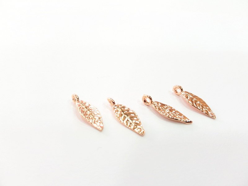 4 Rose Gold Charms Leaf Charms , Rose Gold Plated Brass 4 Pcs (20x6 mm) G6468