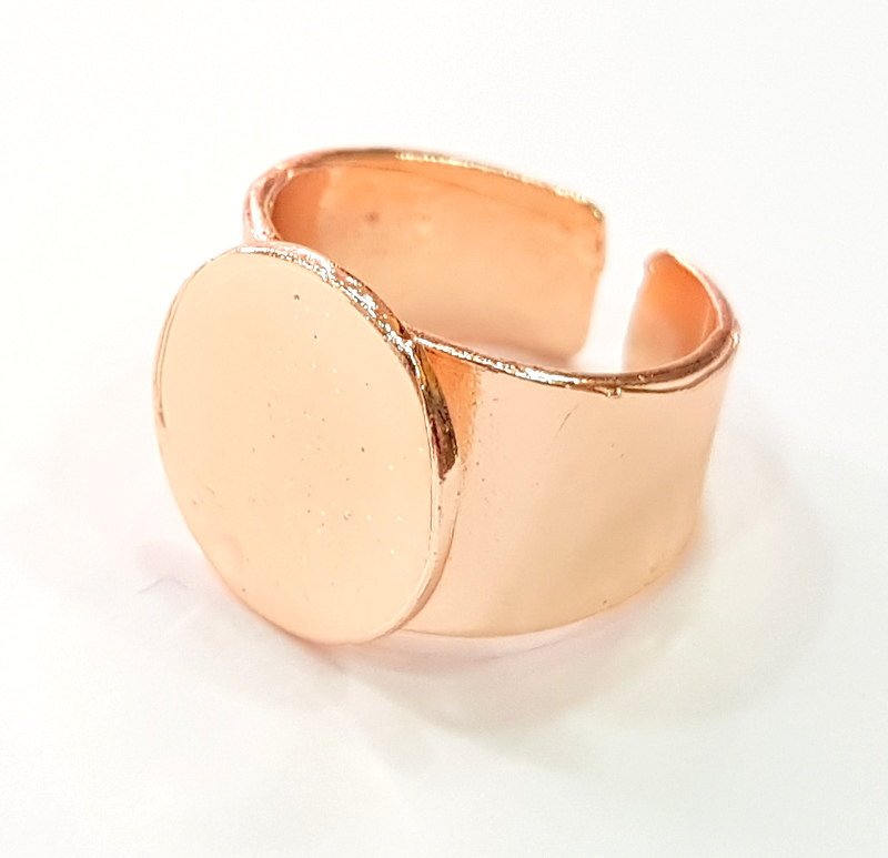 Rose Gold Ring Blank Base Bezel Settings Cabochon Base Mountings Adjustable (15 mm blank) G6470