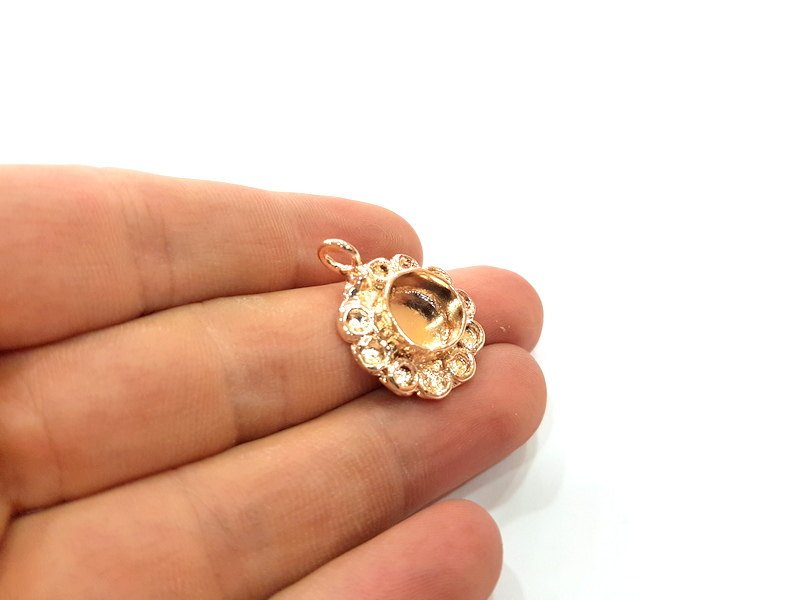 Rose Gold Pendant Blank Base Setting Necklace Blank Mountings Rose Gold Plated Brass (10 mm Blank ) G6483