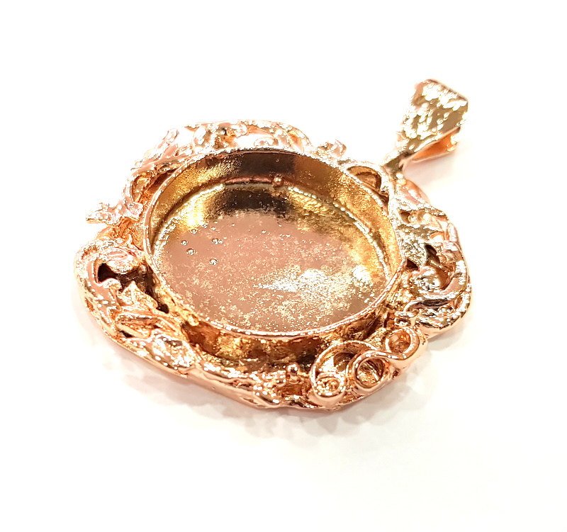 Rose Gold Pendant Blank Base Setting Necklace Blank Mountings Rose Gold Plated Brass (25 mm Blank ) G6489