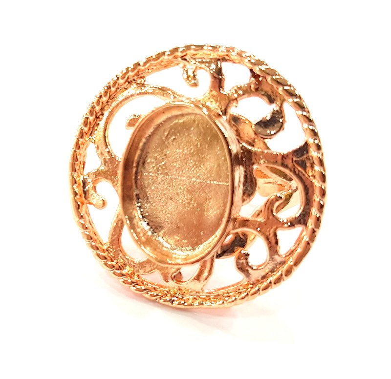 Rose Gold Ring Blank Base Bezel Settings Cabochon Base Mountings Adjustable (18x13 mm blank) G6495