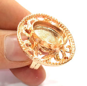 Rose Gold Ring Blank Base Bezel Settings Cabochon Base Mountings Adjustable (18x13 mm blank) G6495